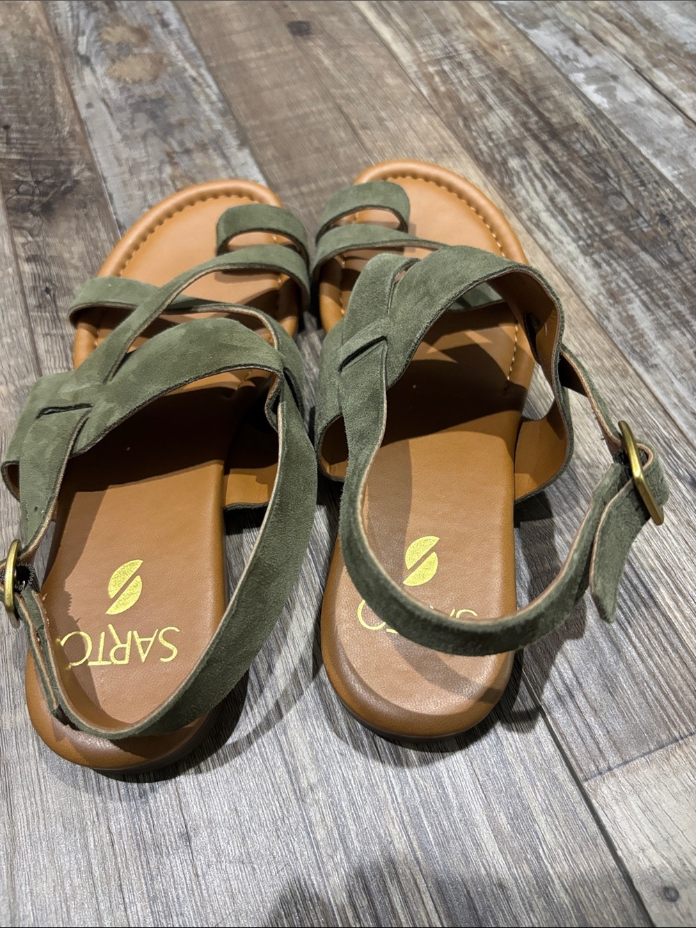 SARTO by Franco Sarto Olive Suede Strappy Buckle Sandals
